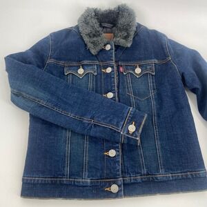 Levi's Women's Insulated Sherpa Lined Dark‎ Denim Trucker Jacket Blue Size L